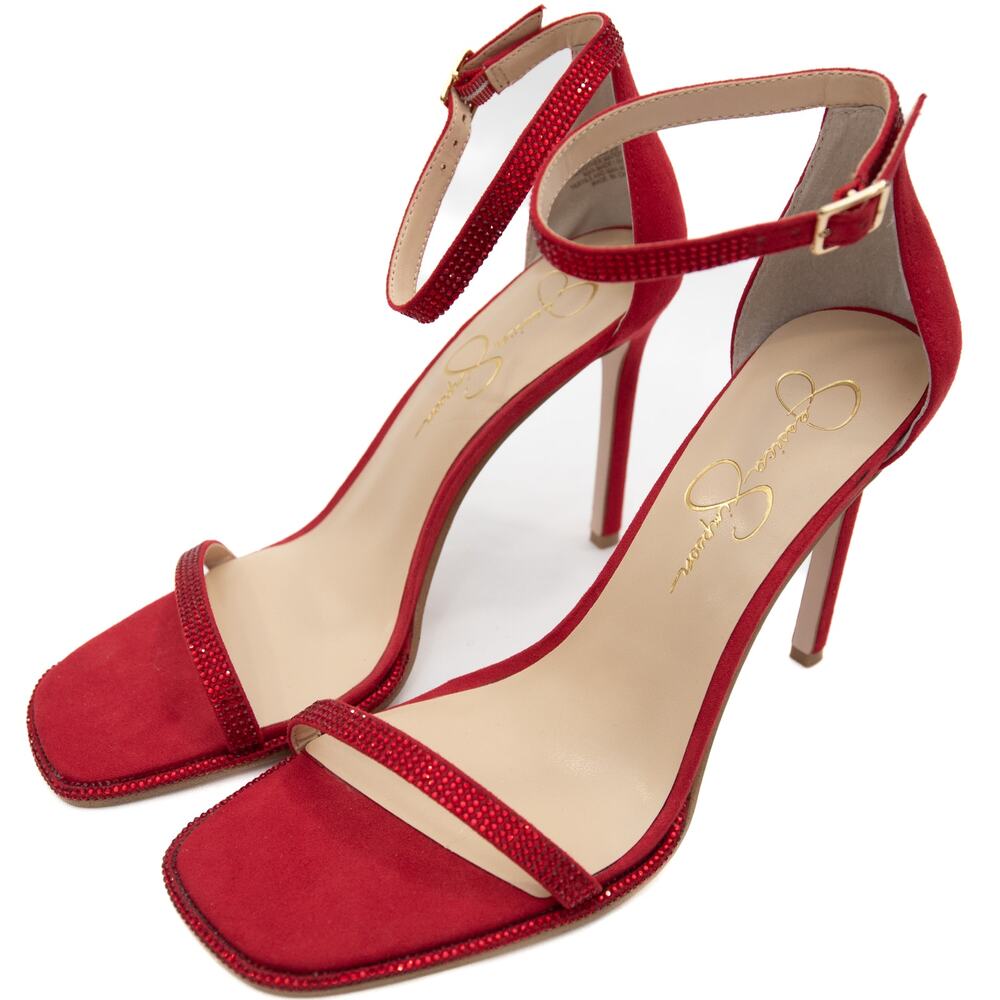 New Jessica Simpson Ostey Red Ankle Strap Cocktail Hour Heels Size 8.5